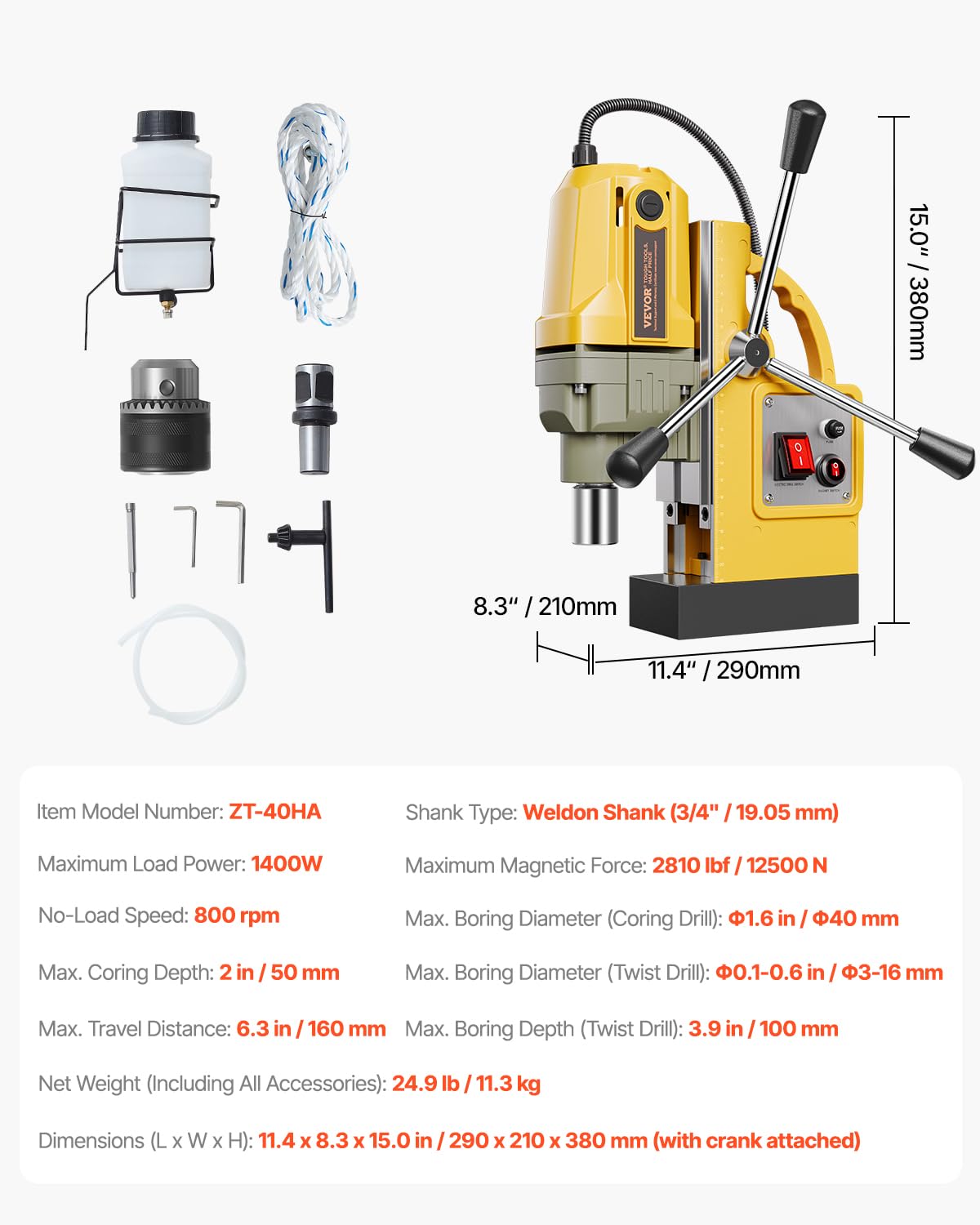 Foto 8 pulgar | Taladro Magnético Vevor 1400w 40 Mm 800 Rpm - Venta Internacional