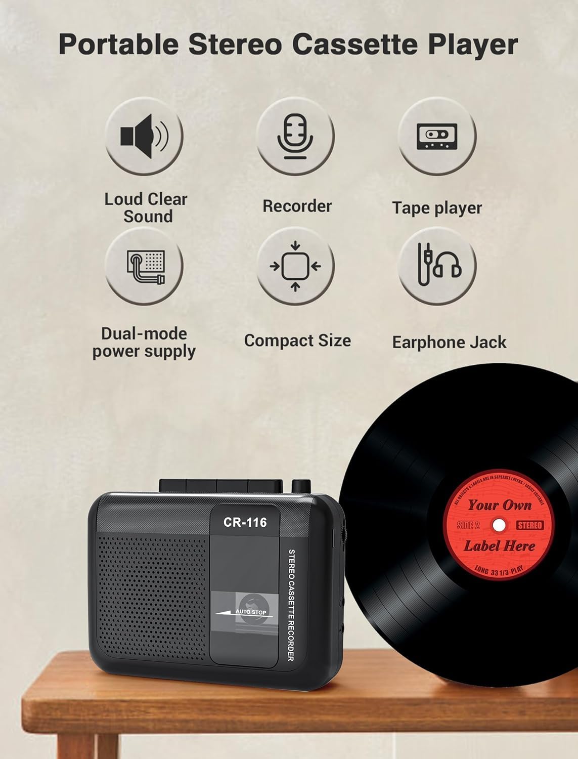 Foto 2 | Grabadora Walkman Con Reproductor De Casetes Con Micrófono Y Altavoz - Venta Internacional.