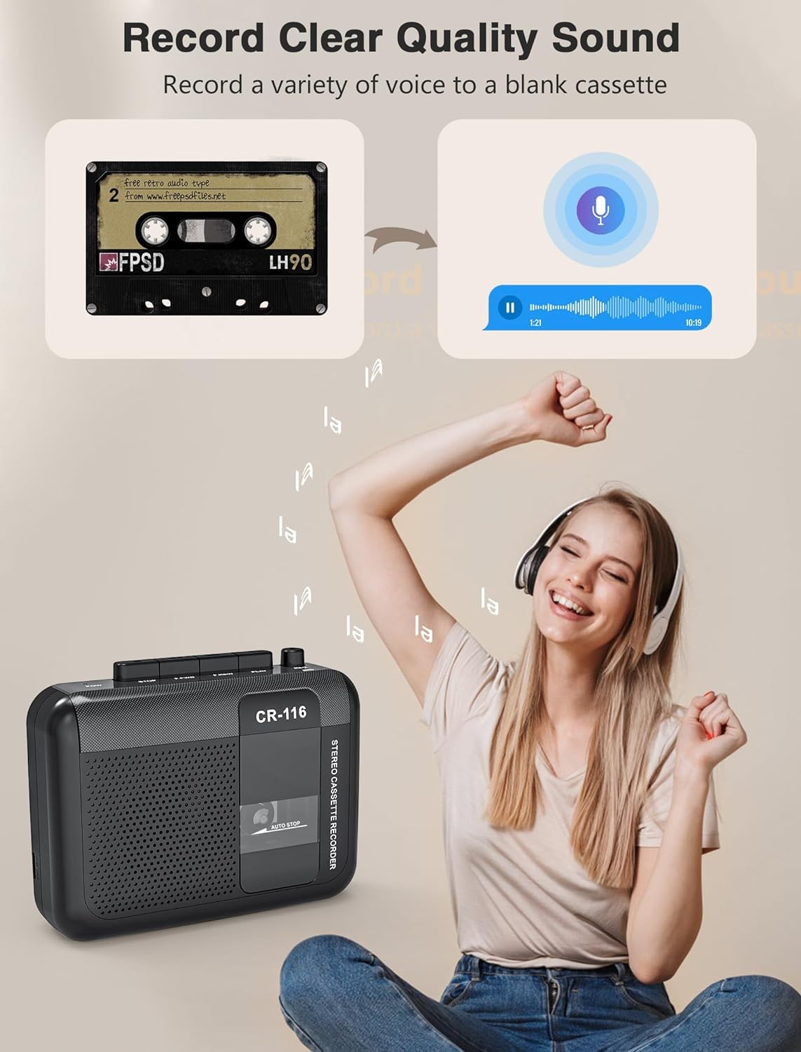 Foto 4 | Grabadora Walkman Con Reproductor De Casetes Con Micrófono Y Altavoz - Venta Internacional.