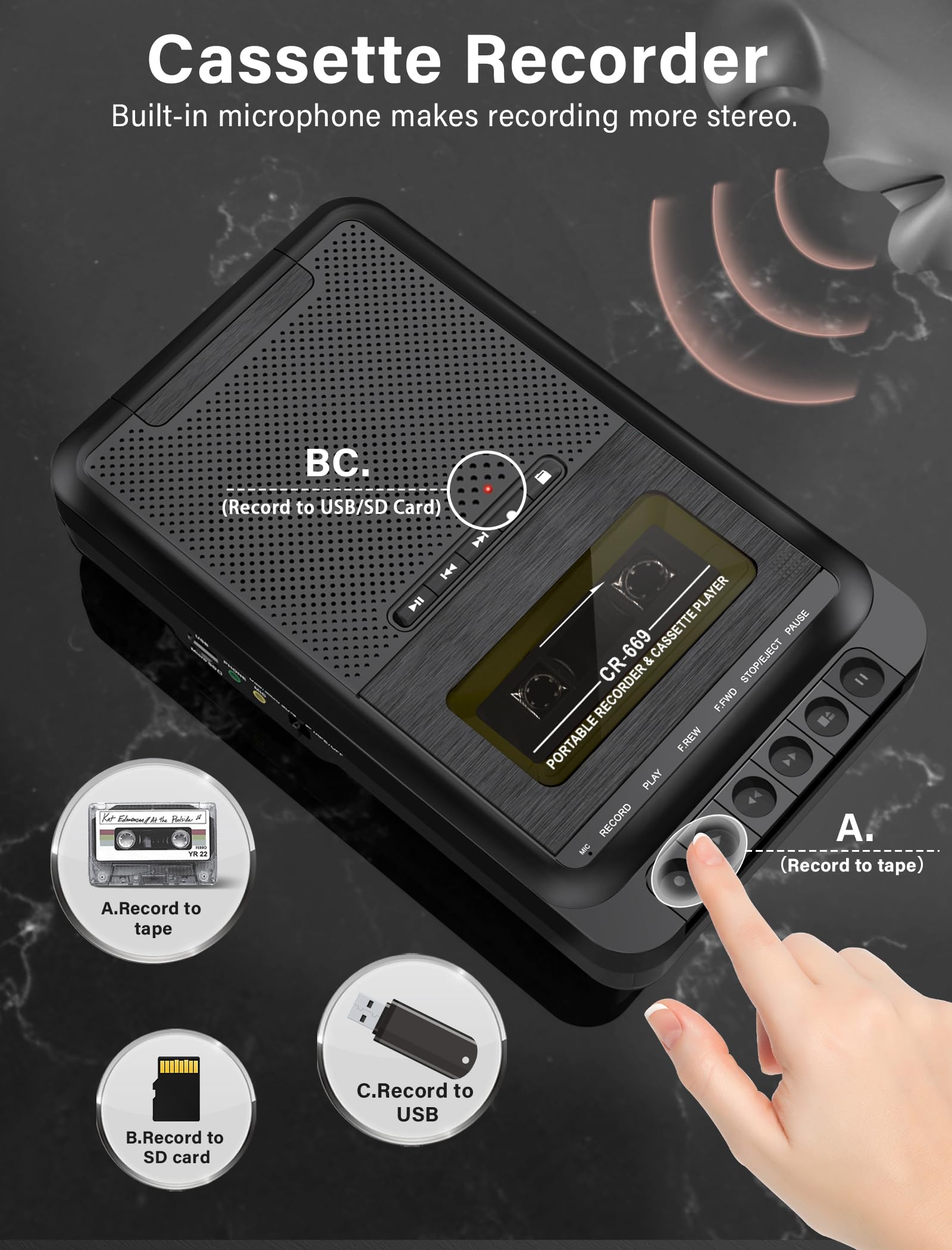 Foto 5 pulgar | Reproductor De Casetes Gracioso Portable Cassette A Mp3 - Venta Internacional.