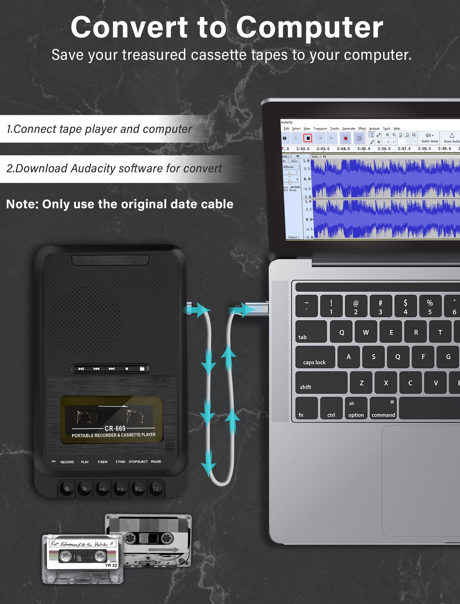 Foto 5 | Reproductor De Casetes Gracioso Portable Cassette A Mp3 - Venta Internacional.