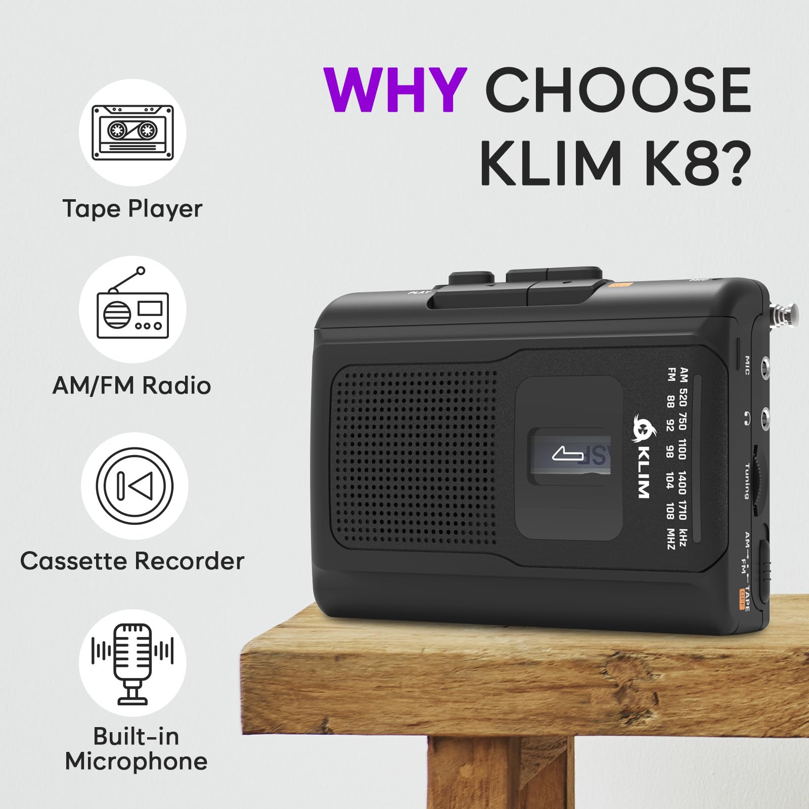 Foto 3 pulgar | Reproductor De Casetes Portátil Klim K8 Con Radio Am/fm - Venta Internacional.