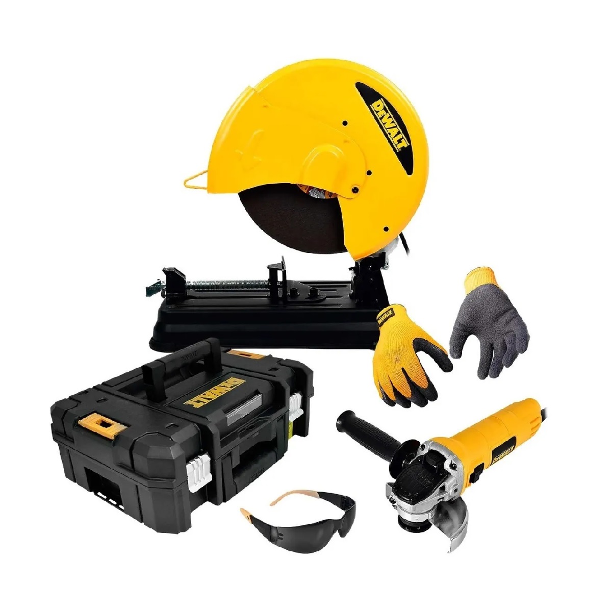 Cortadora DeWALT D28730-B3 color Amarillo más Miniesmeriladora más Caja de Herramientas