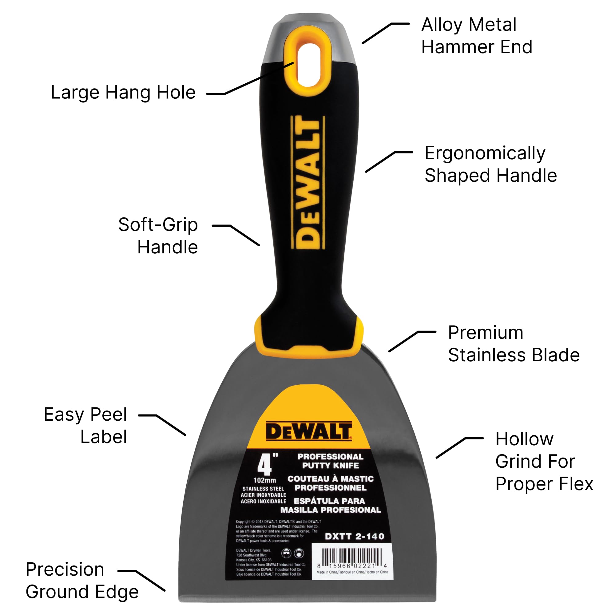 Foto 2 | Espátula Dewalt Dxtt-2-140 De Acero Inoxidable Con Empuñadura Suave - Venta Internacional.
