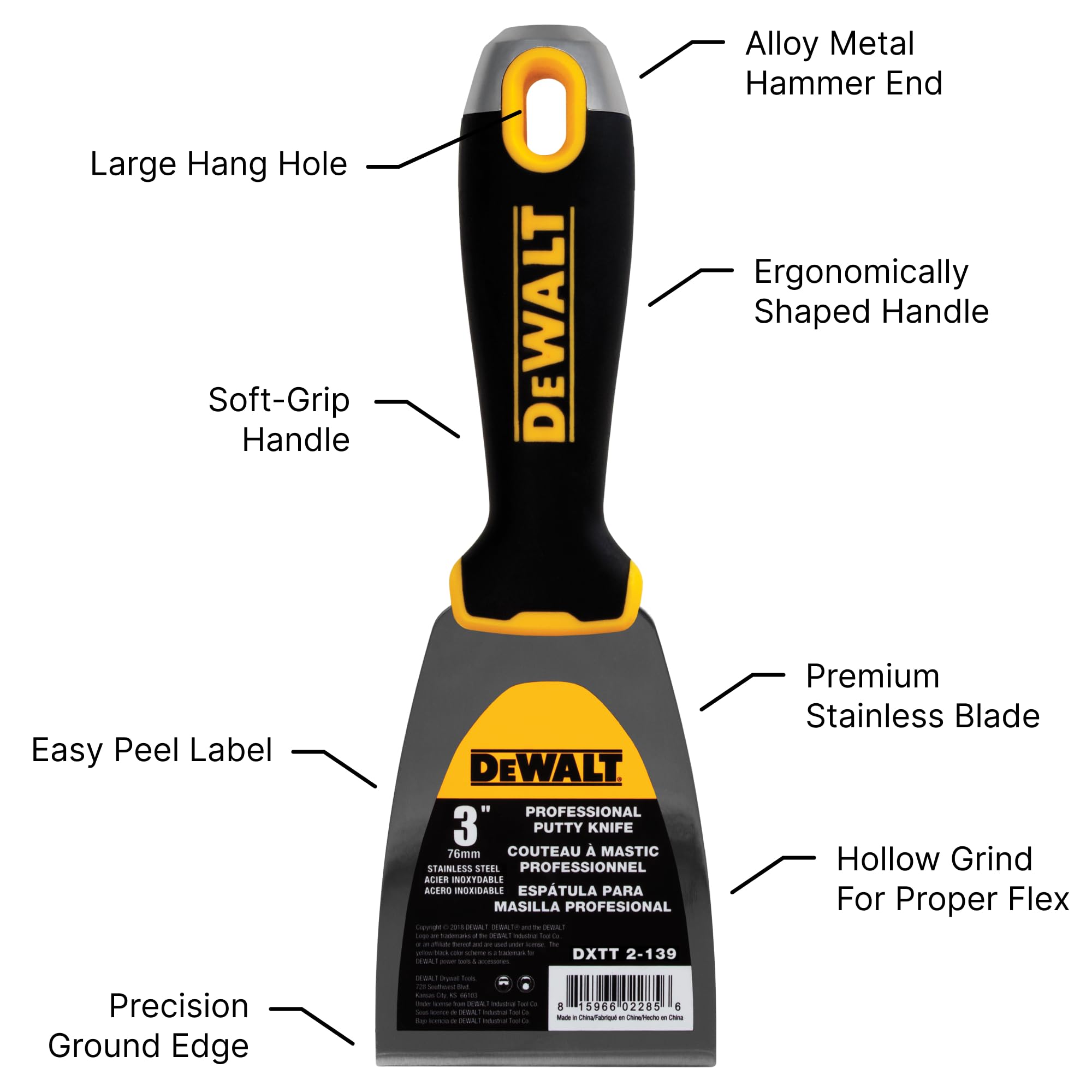 Foto 3 pulgar | Espátula Dewalt Dxtt-2-139 De Acero Inoxidable Con Empuñadura Suave - Venta Internacional.