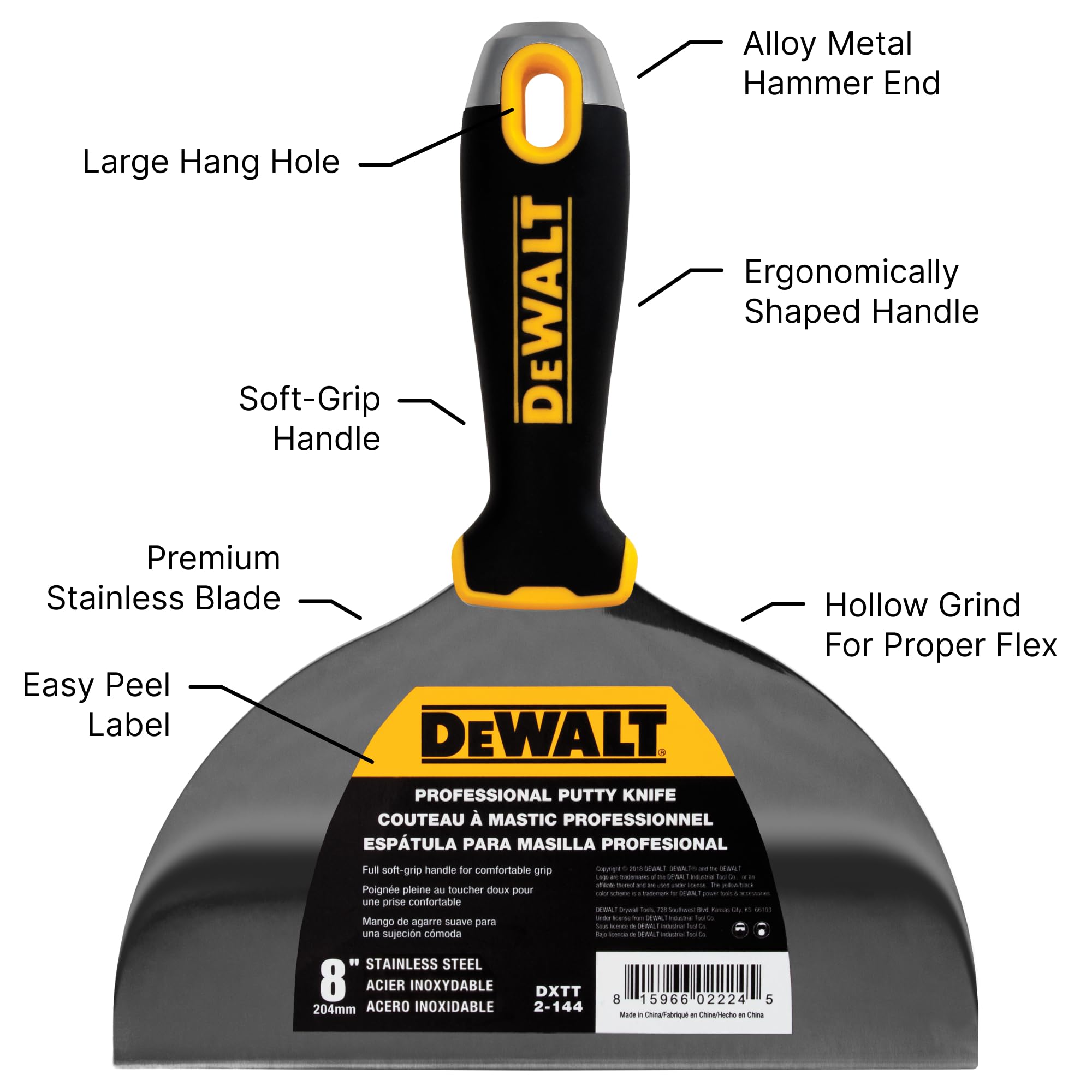 Foto 2 | Espátula Dewalt Dxtt-2-144 De Acero Inoxidable Con Empuñadura Suave - Venta Internacional.