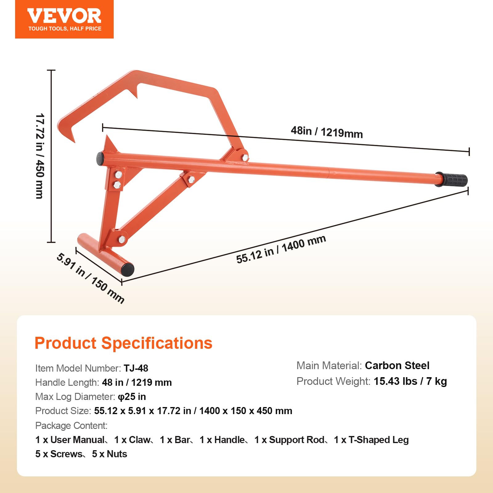 Foto 7 | Rollo Para Levantar Troncos Timberjack Vevor 48, Ajustable Y Resistente - Venta Internacional.