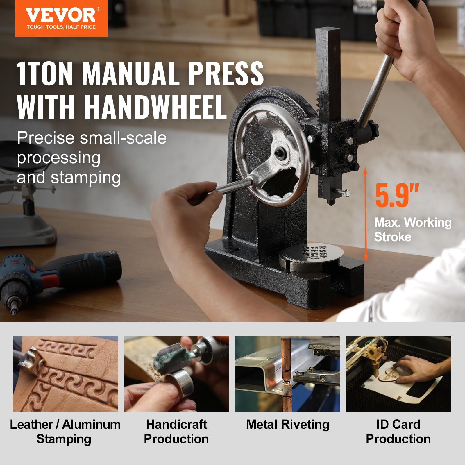 Foto 3 pulgar | Manual Arbor Press Vevor De 1 Tonelada Con Volante De 150 Mm De Altura - Venta Internacional.
