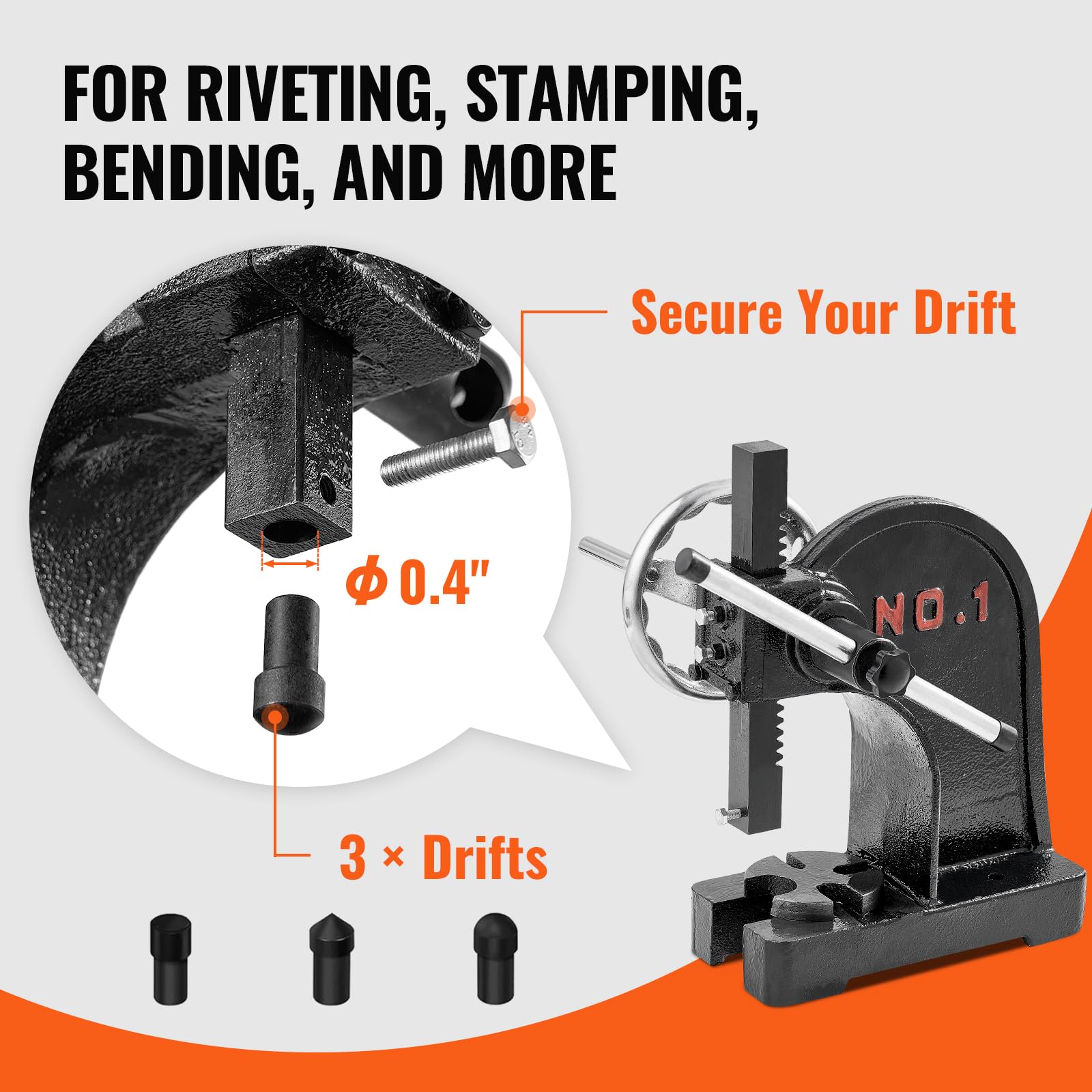 Foto 4 pulgar | Manual Arbor Press Vevor De 1 Tonelada Con Volante De 150 Mm De Altura - Venta Internacional.
