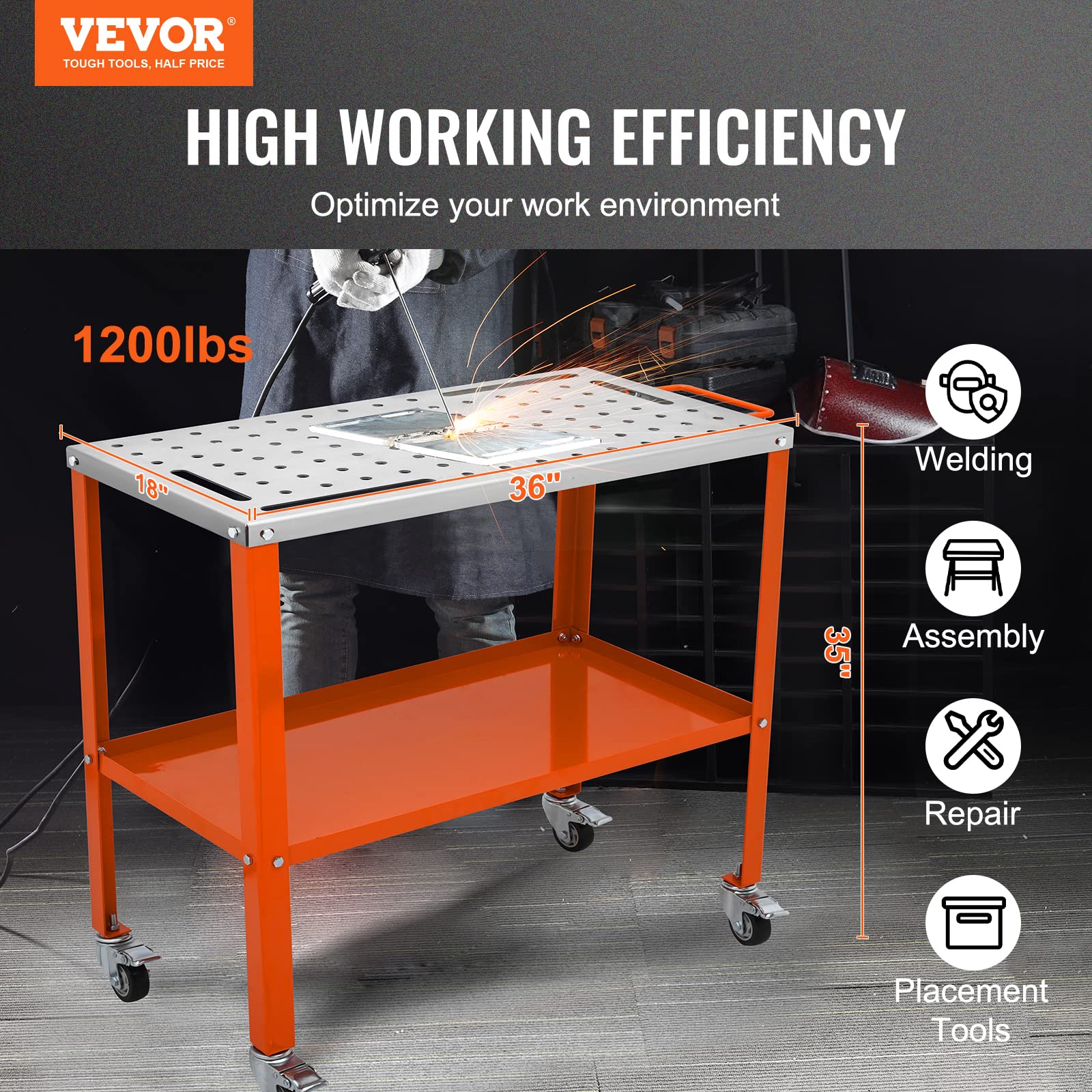 Foto 3 pulgar | Mesa De Soldadura Vevor 91x46 Cm 544 Kg Load Steel Con Ruedas - Venta Internacional.