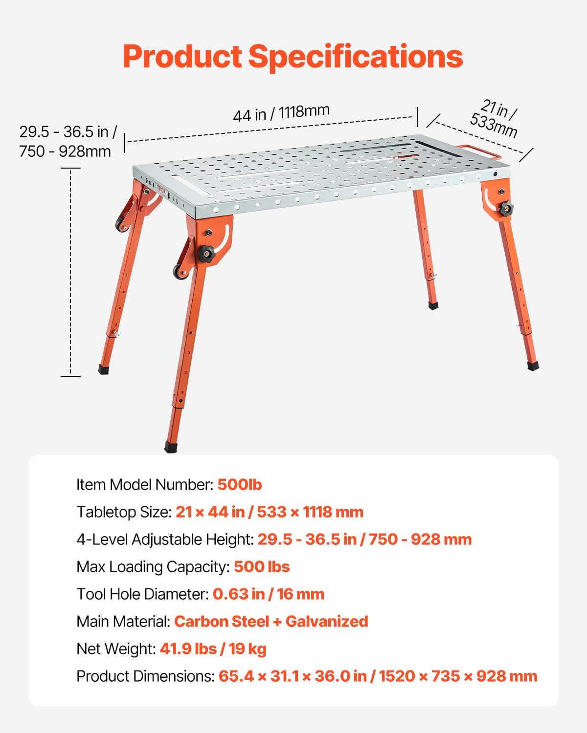Foto 8 pulgar | Mesa De Soldadura Vevor Plegable 44 X 21 Cm, 227 Kg De Capacidad, Acero Al Carbono - Venta Internacional.