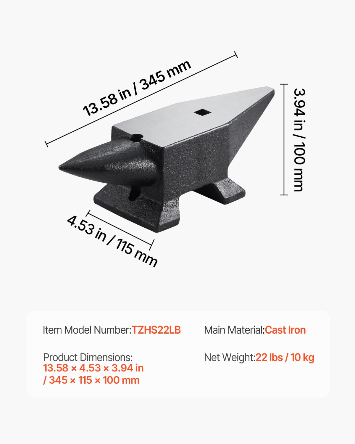 Foto 8 pulgar | Bocina Única De Acero Fundido Anvil Vevor De 10 Kg Con Encimera Grande - Venta Internacional.