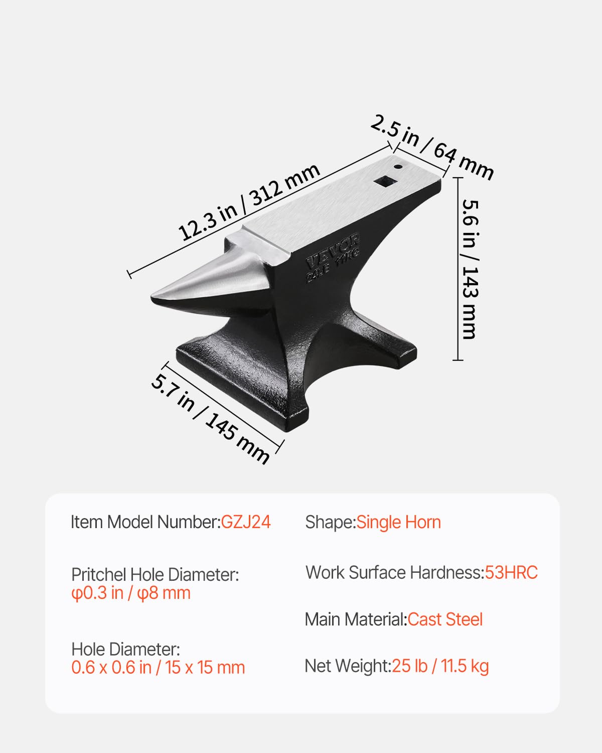 Foto 8 pulgar | Bocina Única Anvil Vevor De Acero Fundido De 11 Kg Con Base Estable - Venta Internacional.