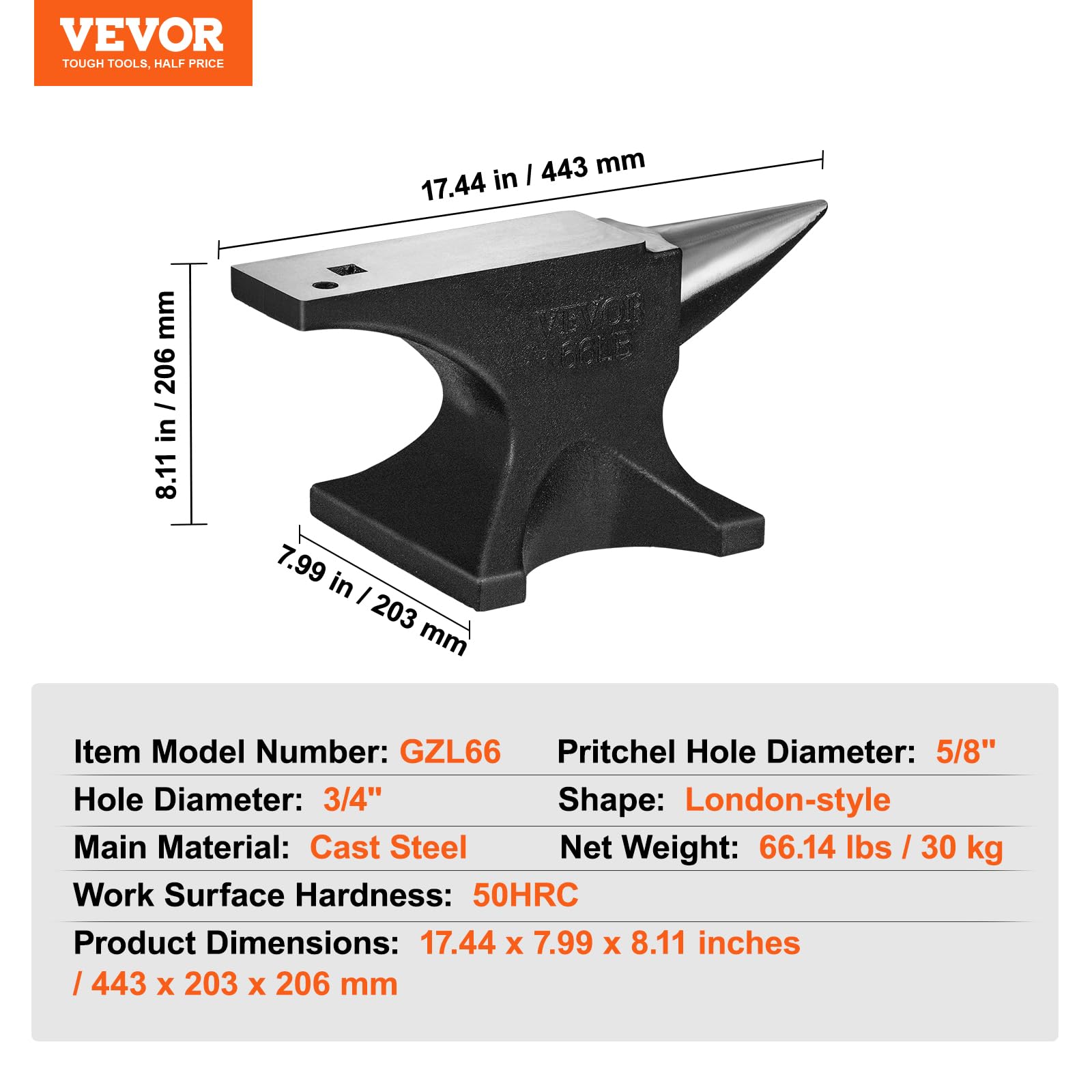 Foto 8 pulgar | Bocina Única Anvil Vevor De Acero Fundido De 30 Kg Con Orificio Redondo Y Cuadrado - Venta Internacional.
