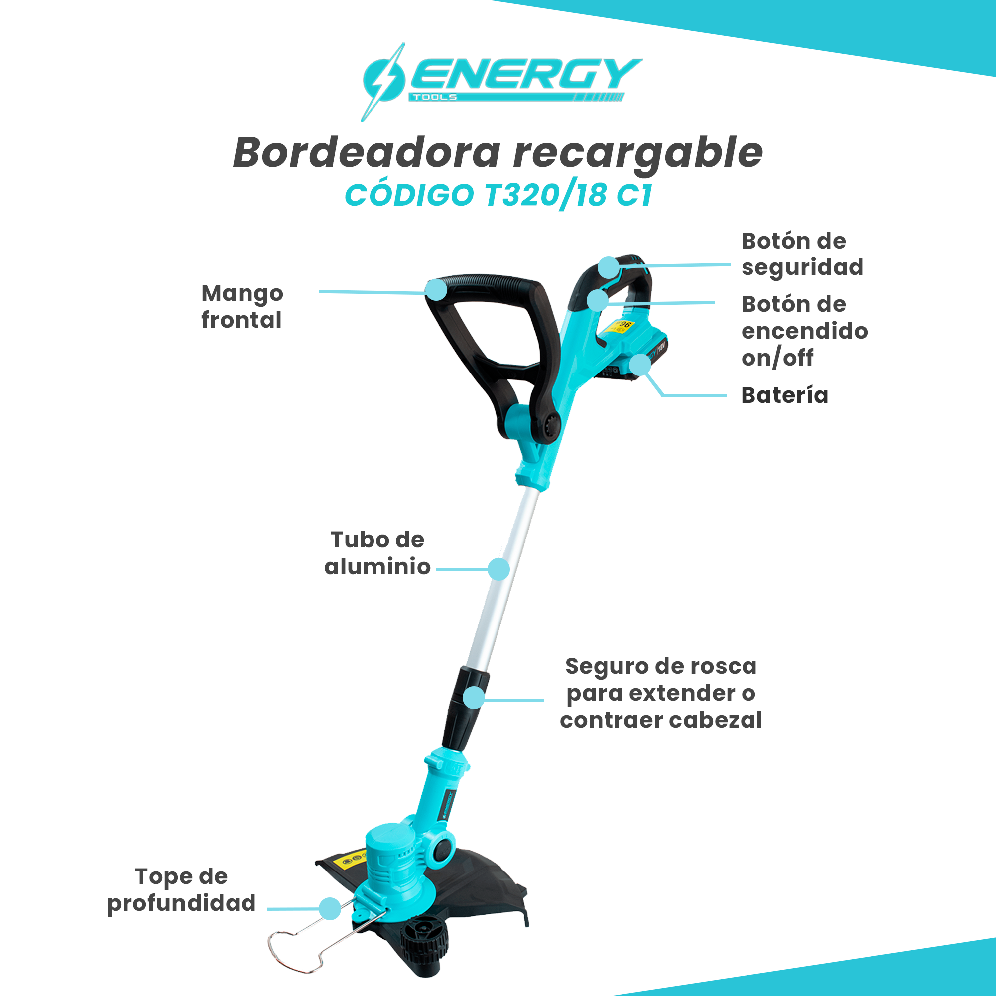 Foto 3 pulgar | Bordeadora Recargable Energy Tools Azul 11''