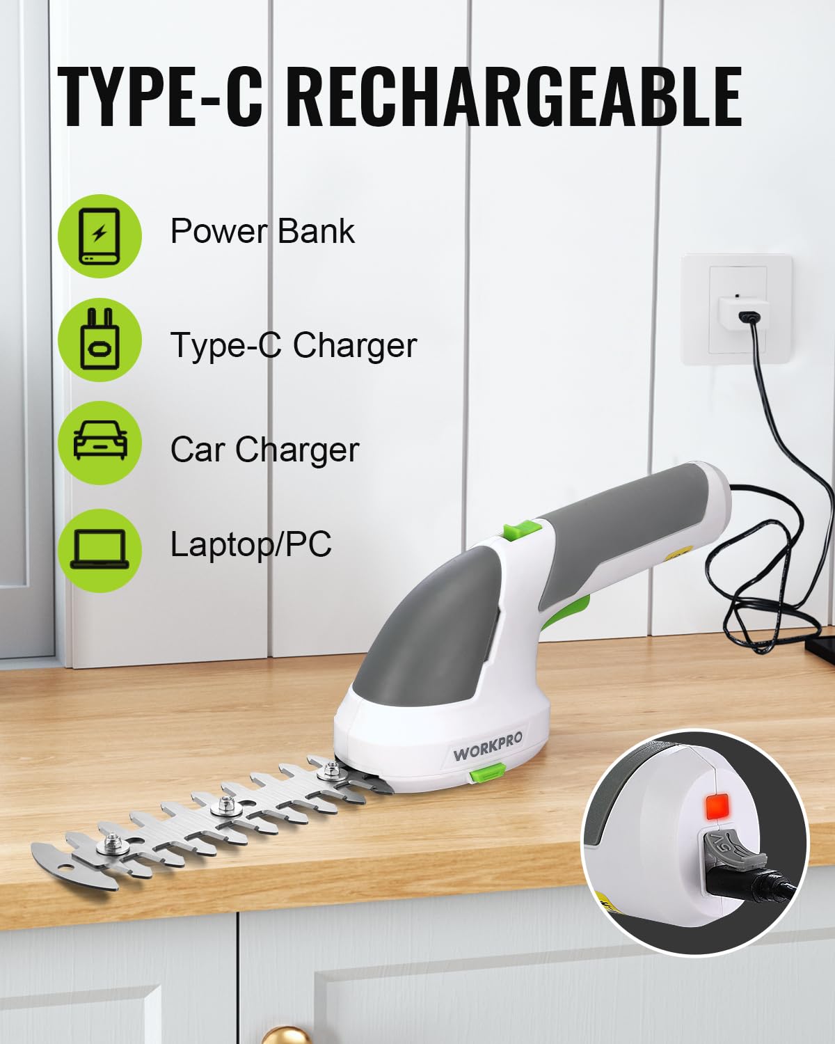 Foto 8 pulgar | Cortadora De Césped Y Arbustos Inalámbrica Workpro, 7,2 V, 2000 Mah - Venta Internacional.
