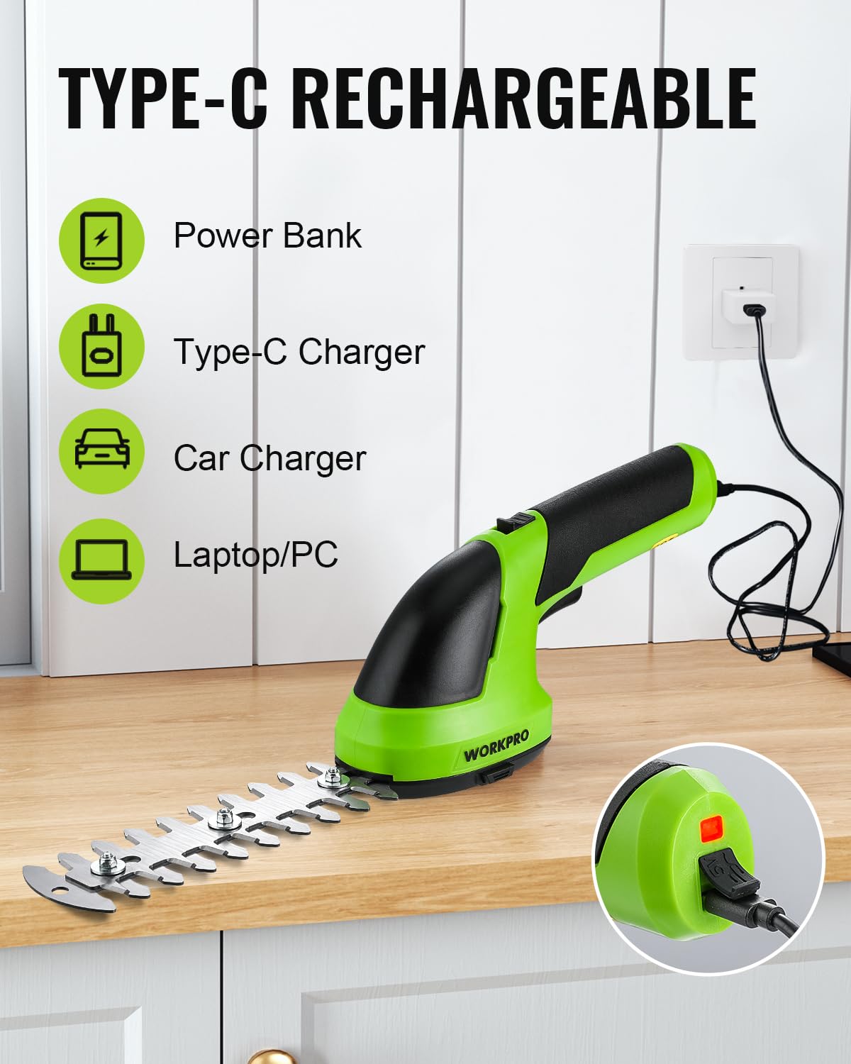 Foto 5 pulgar | Cortadora Inalámbrica Para Césped Y Arbustos Workpro, 7,2 V, 2 En 1 - Venta Internacional.