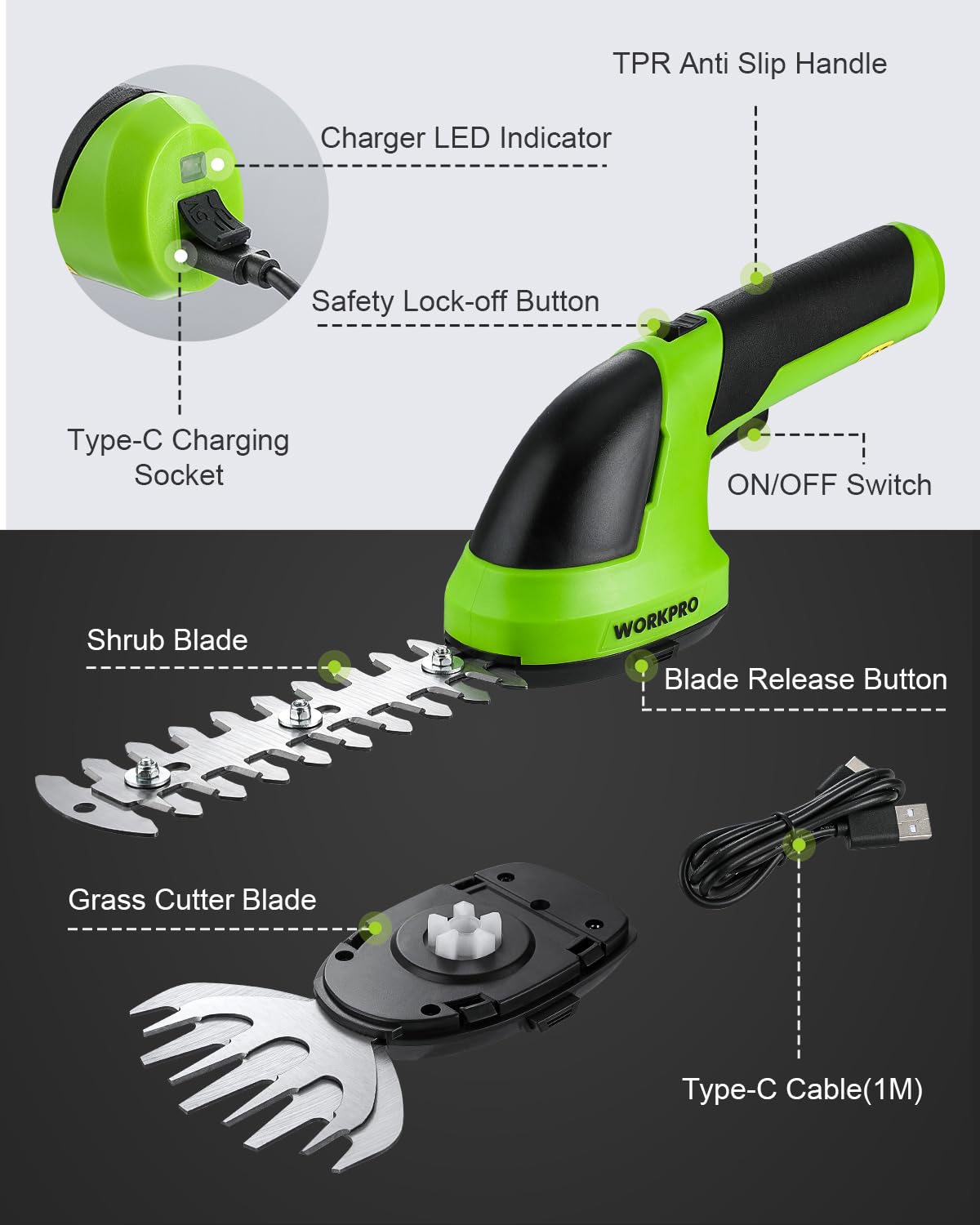 Foto 7 | Cortadora Inalámbrica Para Césped Y Arbustos Workpro, 7,2 V, 2 En 1 - Venta Internacional.