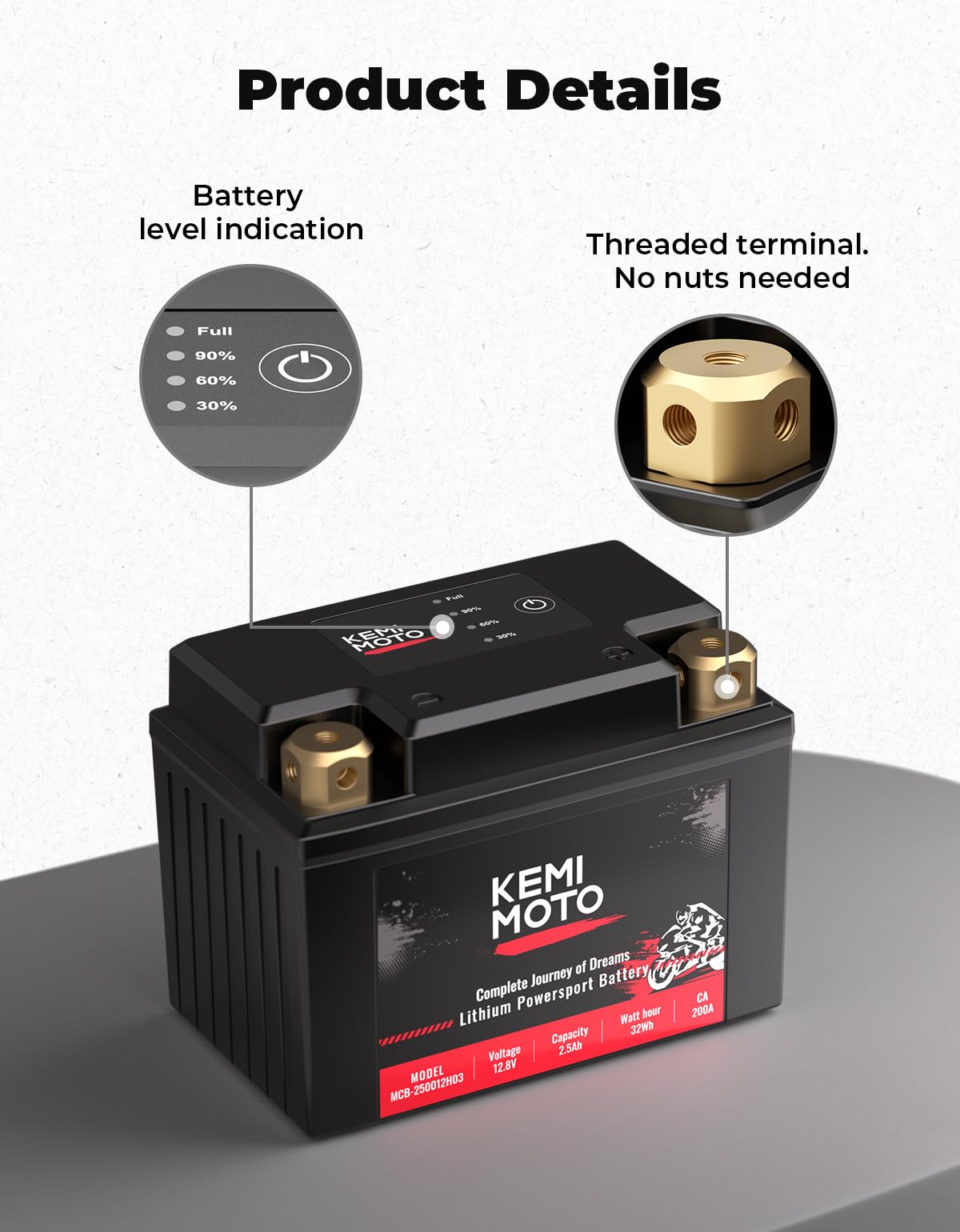 Foto 6 pulgar | Batería De Litio Para Motocicleta Kemimoto Ytx5l-bs/ytx4l-bs 12v 2.5ah - Venta Internacional.
