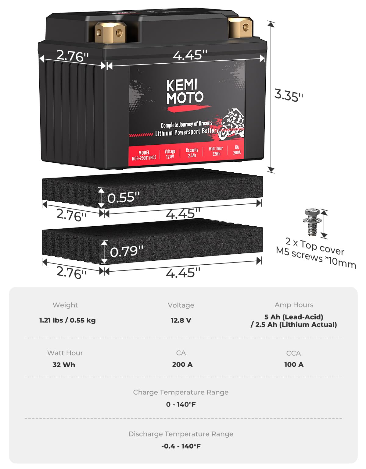 Foto 7 pulgar | Batería De Litio Para Motocicleta Kemimoto Ytx5l-bs/ytx4l-bs 12v 2.5ah - Venta Internacional.