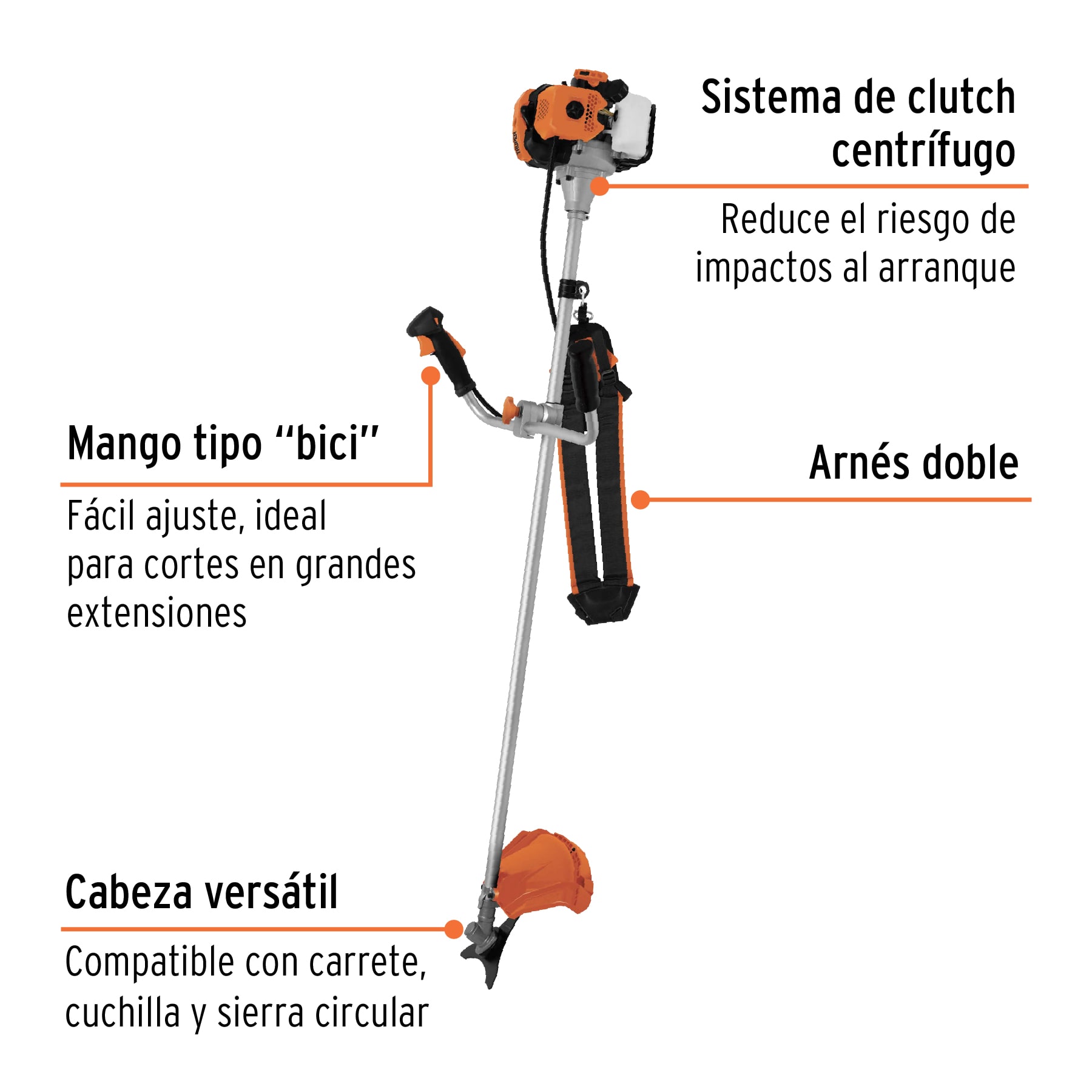 Foto 4 pulgar | Desbrozadora a Gasolina Truper Des-520 52 Cc Mango 'bici' 18' Corte color Naranja