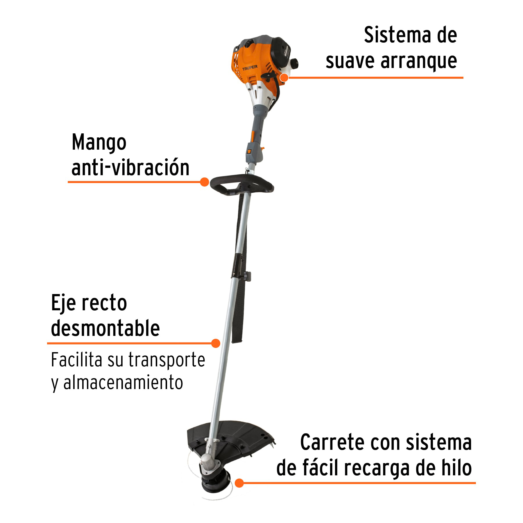 Foto 4 pulgar | Desbrozadora a Gasolina Truper DES-30R color Naranja 30 CC Mango D 17 " Corte Recta