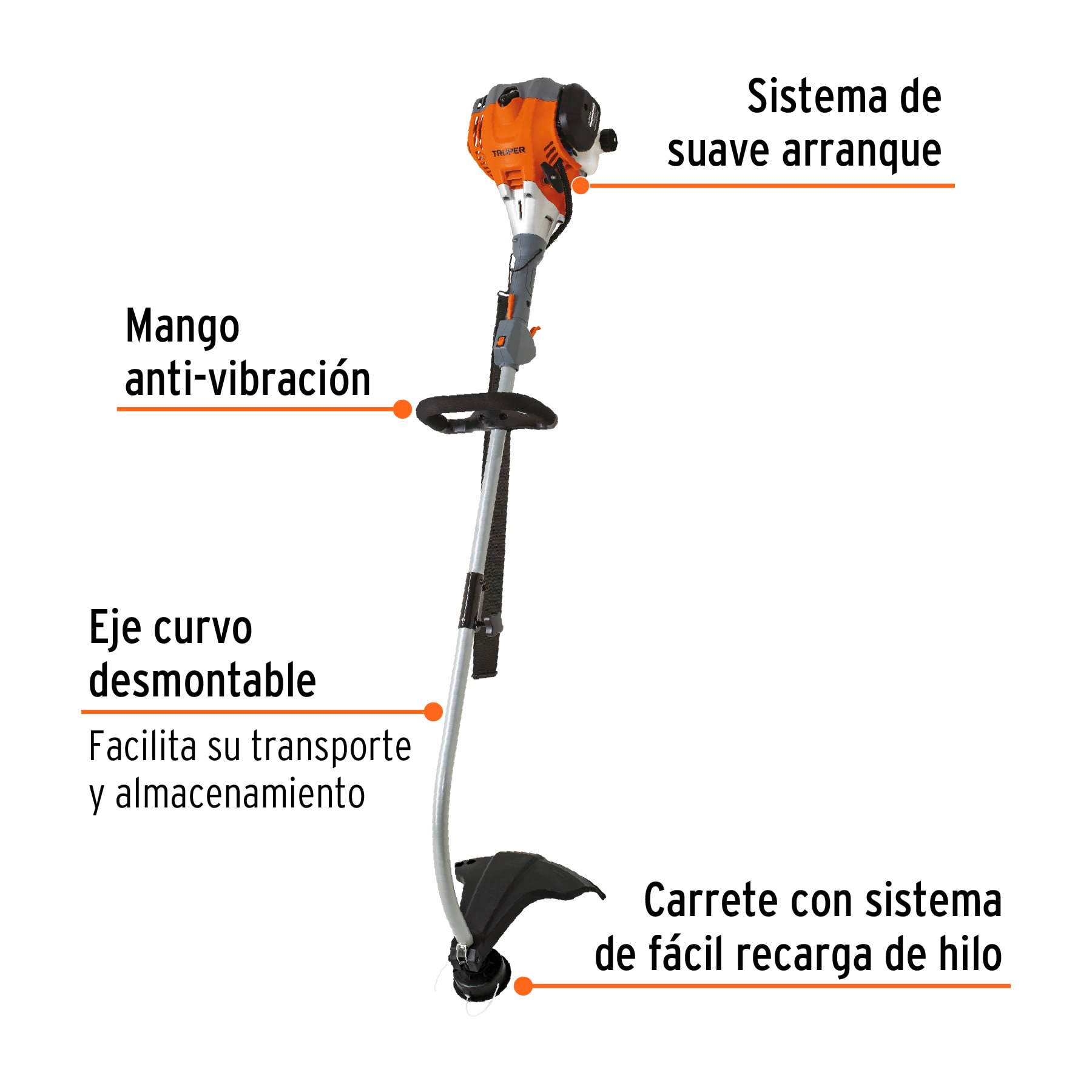 Foto 3 | Desbrozadora A Gasolina 30 Cc Truper DES-30C color Naranja Mango 'd' 17' Corte Curva