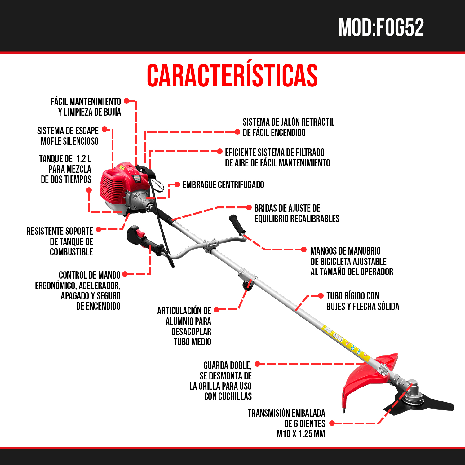 Foto 3 pulgar | Desbrozadora Gasolina 52cc 2.5hp C/accesorios