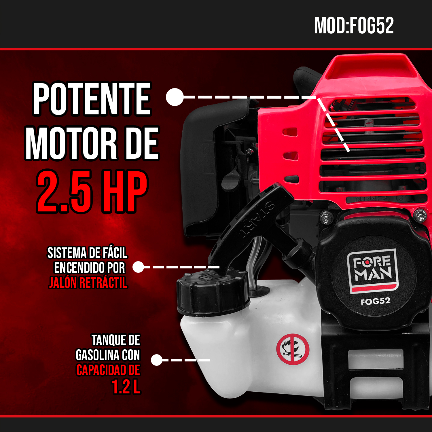 Foto 5 pulgar | Desbrozadora Gasolina 52cc 2.5hp C/accesorios