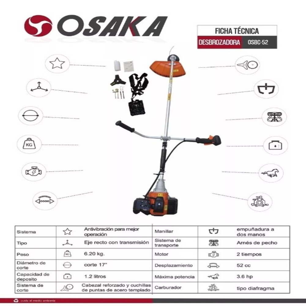 Foto 3 | Desbrozadora Uso Profesional Desmalezadora 3.6 Hp 52cc Osaka