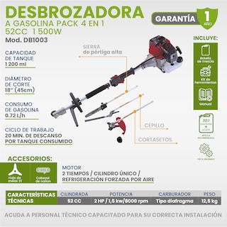 Foto 5 | Desbrozadora 2hp 4 En 1 Uso Profesional 52cc Igoto