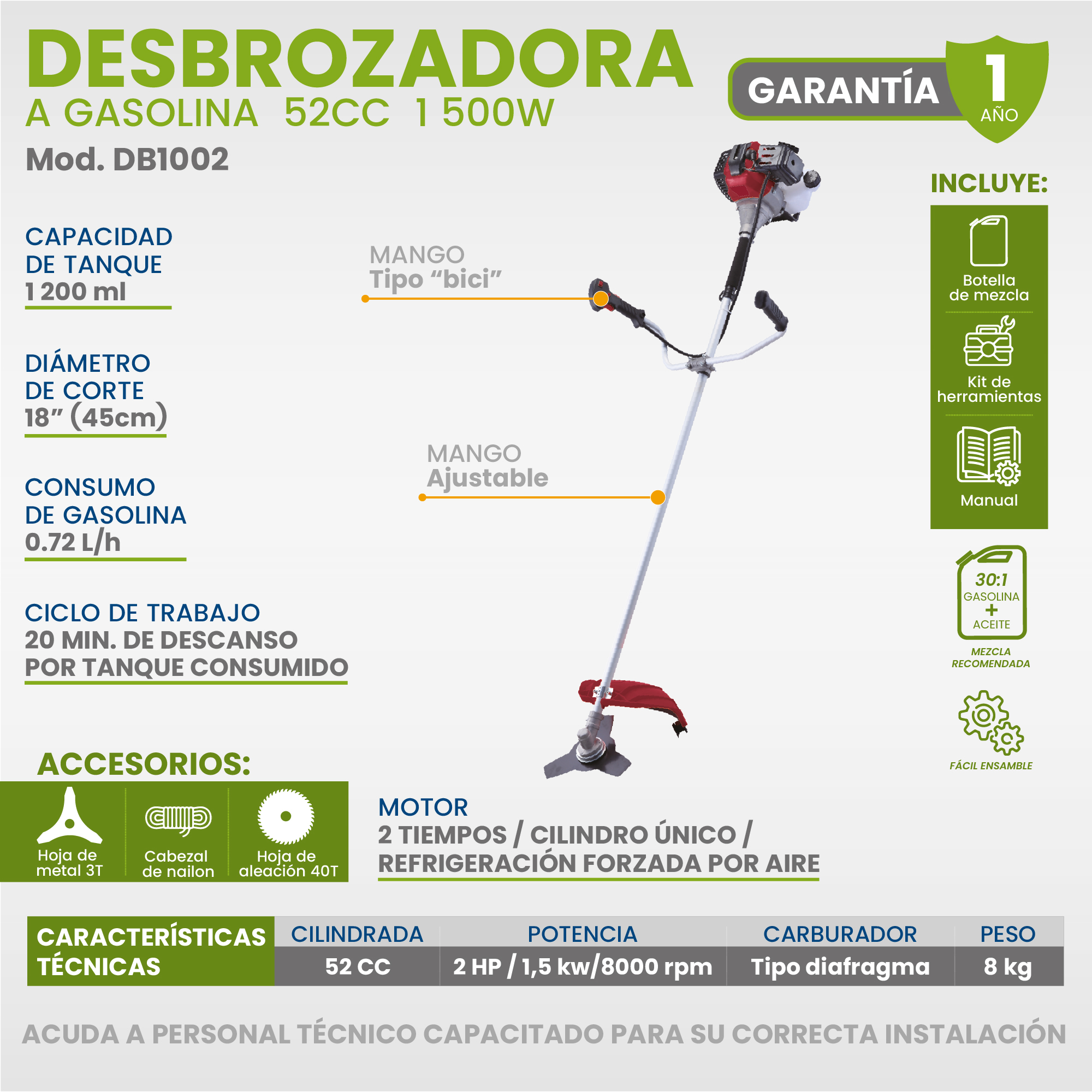 Foto 6 | Desbrozadora Gasolina 2 Tiempos 2hp 52cc Igoto Db1002