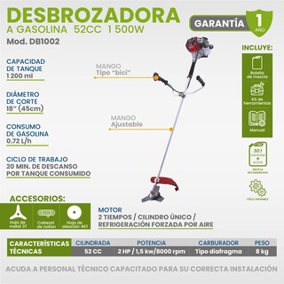 Foto 6 | Desbrozadora Gasolina 2 Tiempos 2hp 52cc Igoto Db1002