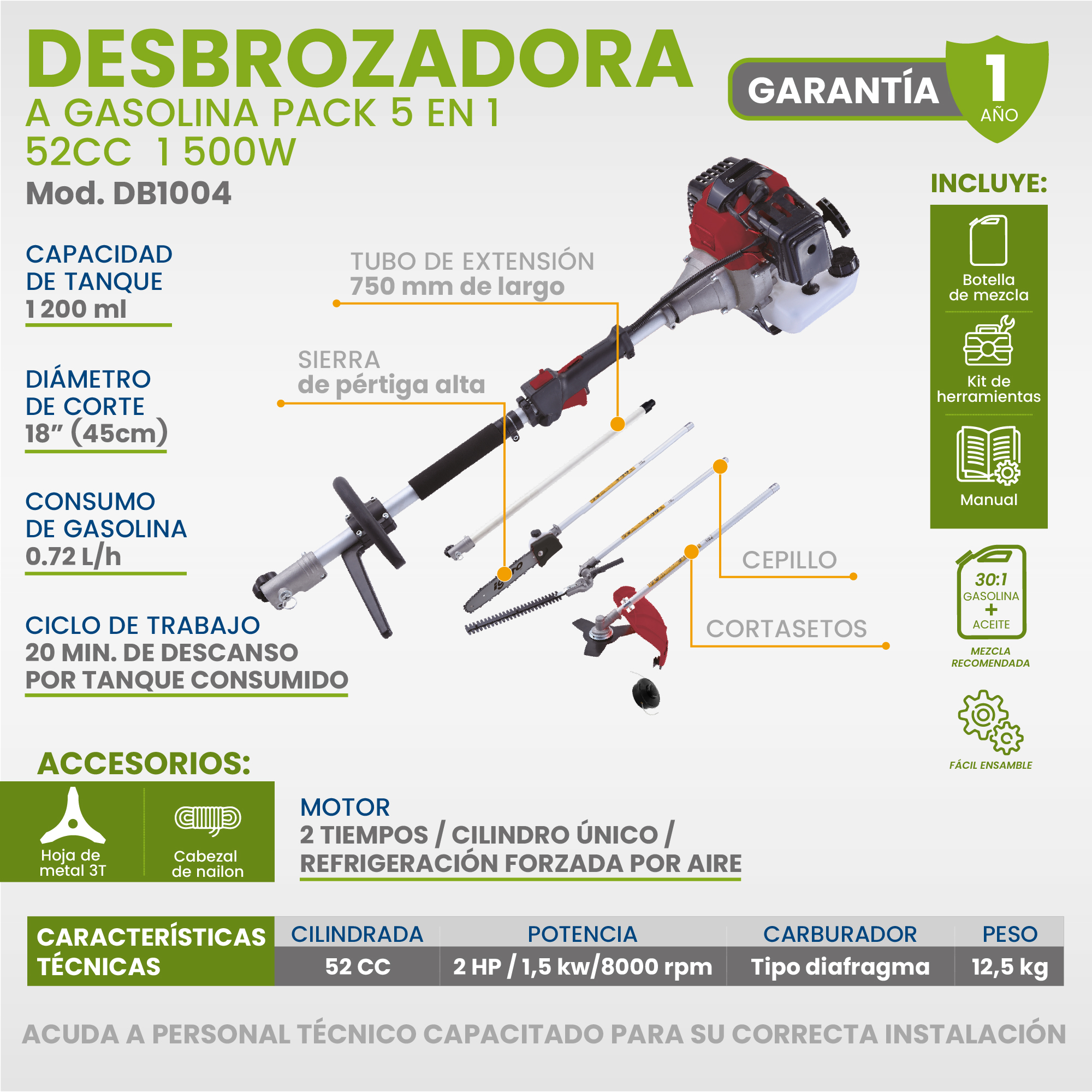 Foto 5 | Desbrozadora Igoto Profesional 2 Hp 52cc 5 En 1