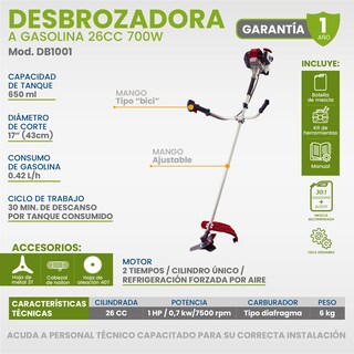 Foto 7 | Desbrozadora Gasolina 2 Tiempos 700w 600ml 26cc Igoto Db1001