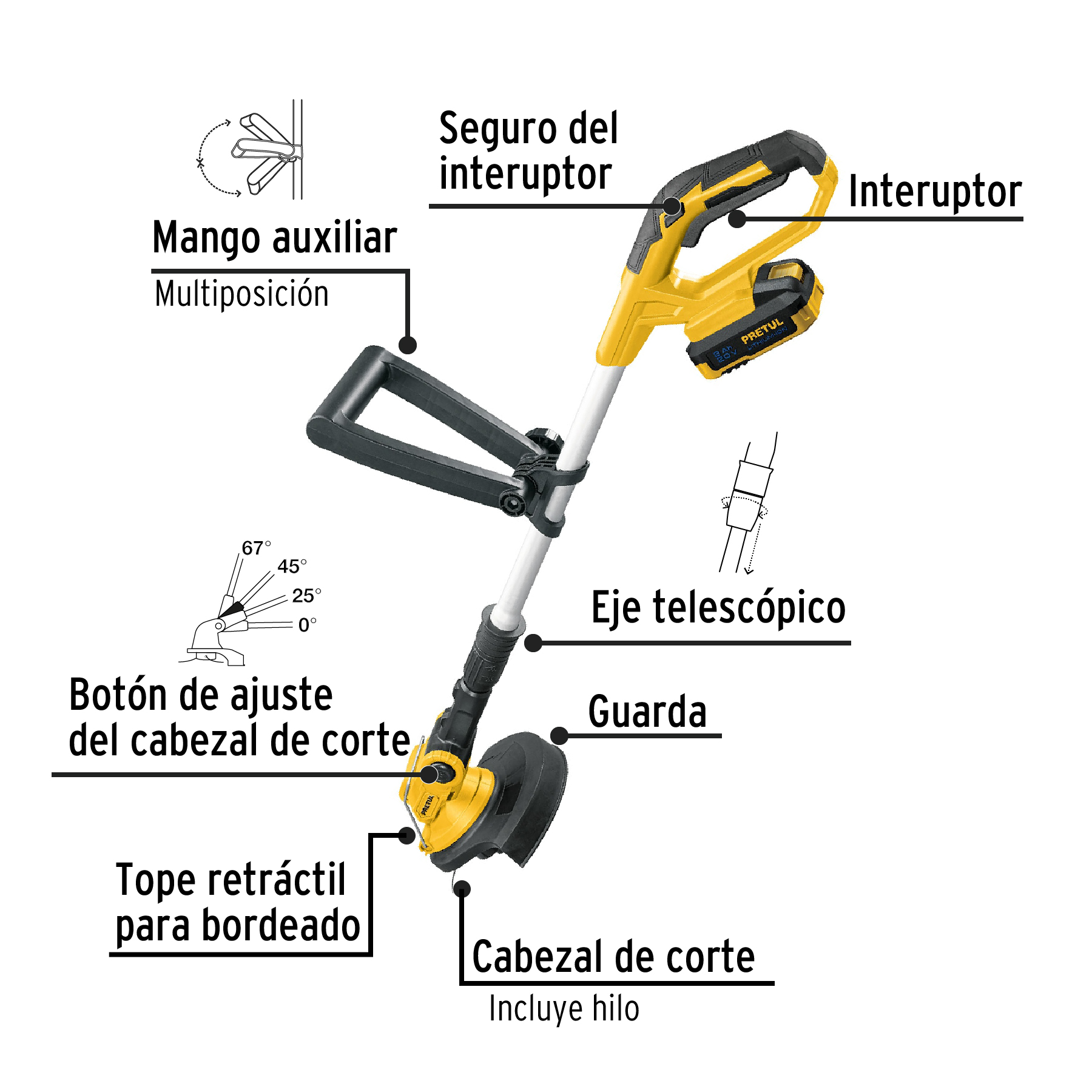 Foto 3 pulgar | Desbrozadora Inalámbrica, 20 V, Pretul