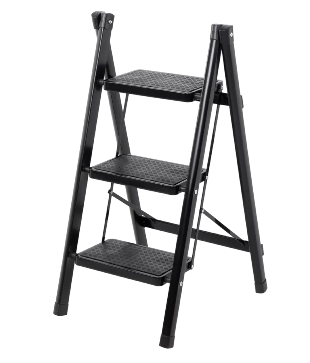 Foto 1 | Escalera Plegable de Acero 3 Peldaños Tipo Tijera Escalones con Goma Antideslizante Portátil Negra
