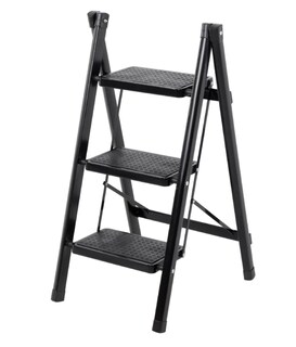 Foto 1 | Escalera Plegable de Acero 3 Peldaños Tipo Tijera Escalones con Goma Antideslizante Portátil Negra