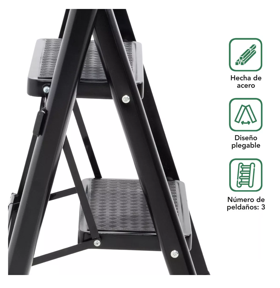 Foto 5 | Escalera Plegable de Acero 3 Peldaños Tipo Tijera Escalones con Goma Antideslizante Portátil Negra