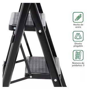 Foto 5 | Escalera Plegable de Acero 3 Peldaños Tipo Tijera Escalones con Goma Antideslizante Portátil Negra