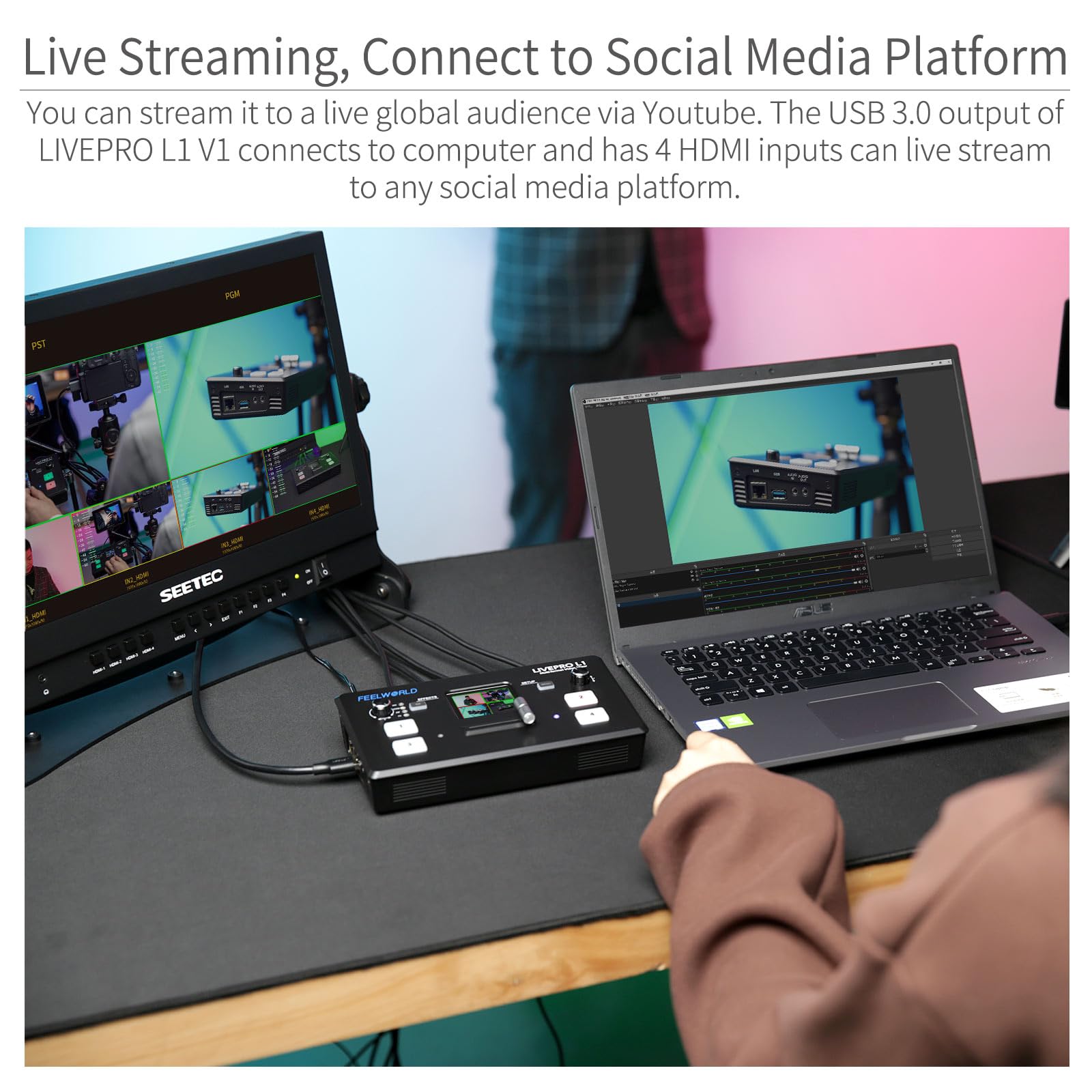 Foto 3 pulgar | Mezclador De Vídeo Feelworld Livepro L1 V1 4x Hdmi 1080p - Venta Internacional.