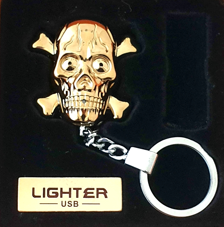 Foto 5 pulgar | Encendedor Electrico Usb Calavera Con Luz Y Sonido Dorado