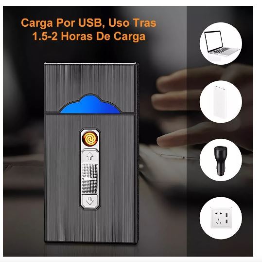 Foto 3 pulgar | Cigarrera con Encendedor Electrónico USB Wünd Negra