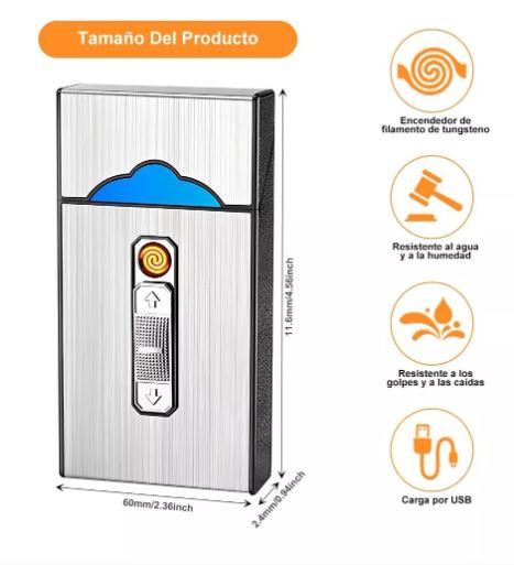 Foto 3 | Cigarrera con Encendedor Electrónico USB