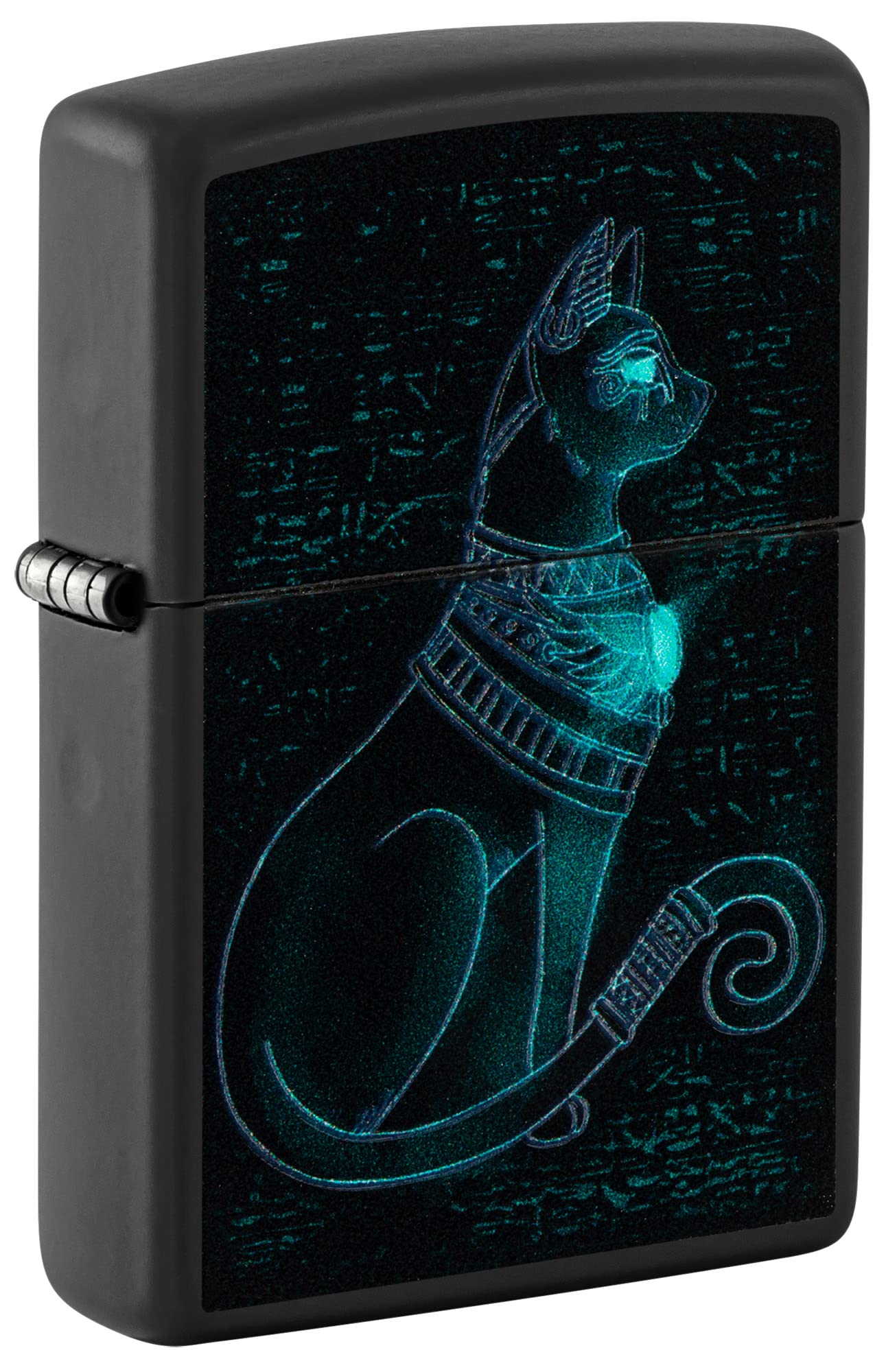 Encendedor Zippo Black Light, Diseño De Gato Espiritual, Negro Mate - Venta Internacional.