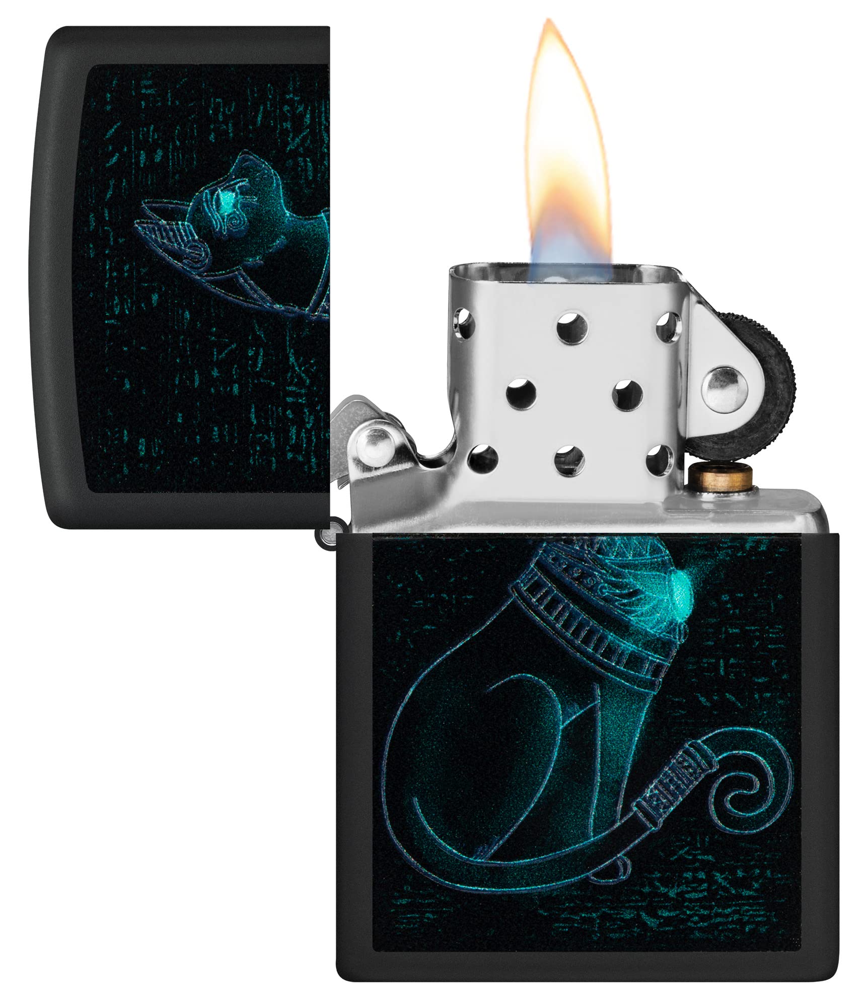 Foto 5 pulgar | Encendedor Zippo Black Light, Diseño De Gato Espiritual, Negro Mate - Venta Internacional.