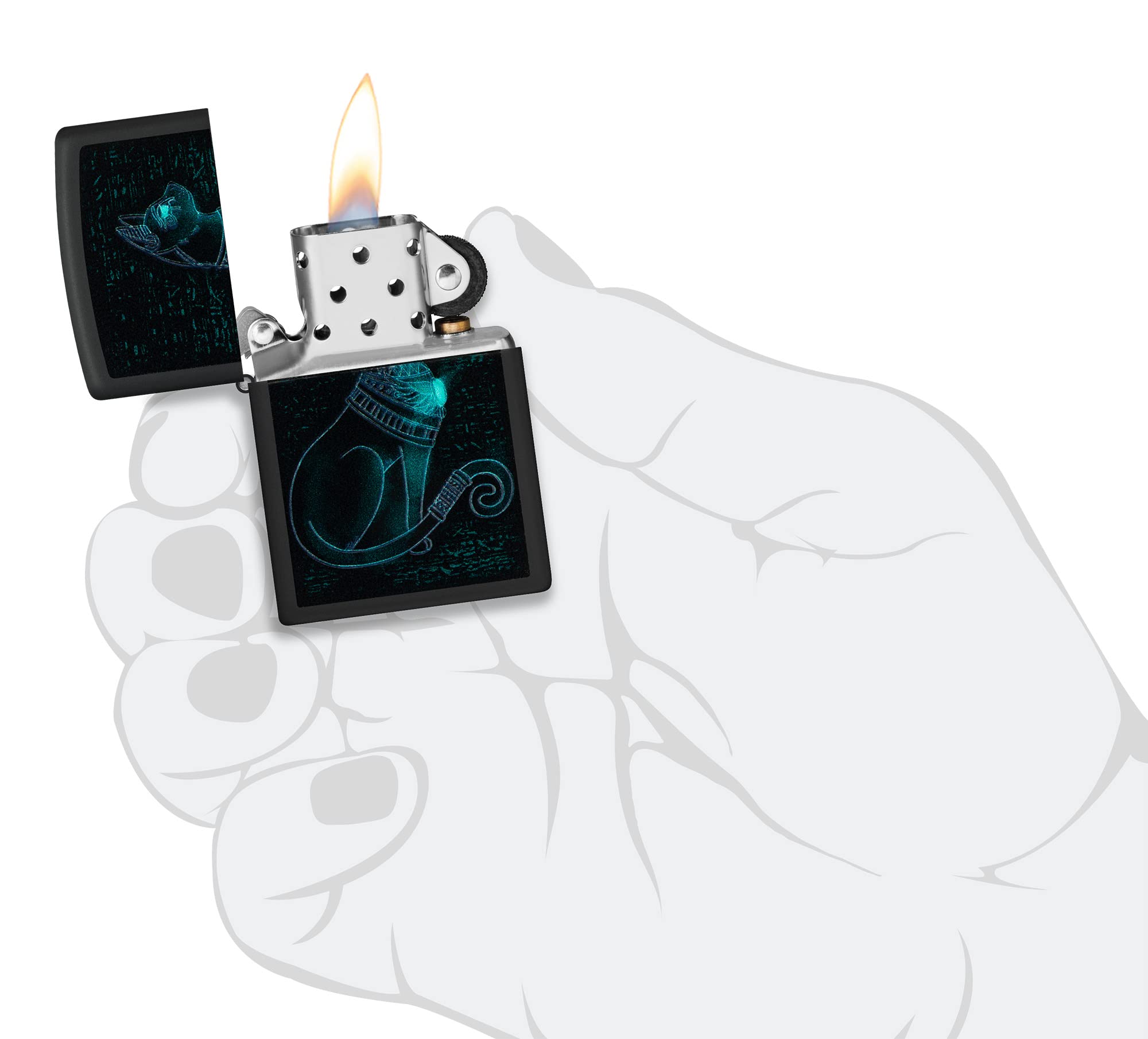 Foto 7 pulgar | Encendedor Zippo Black Light, Diseño De Gato Espiritual, Negro Mate - Venta Internacional.