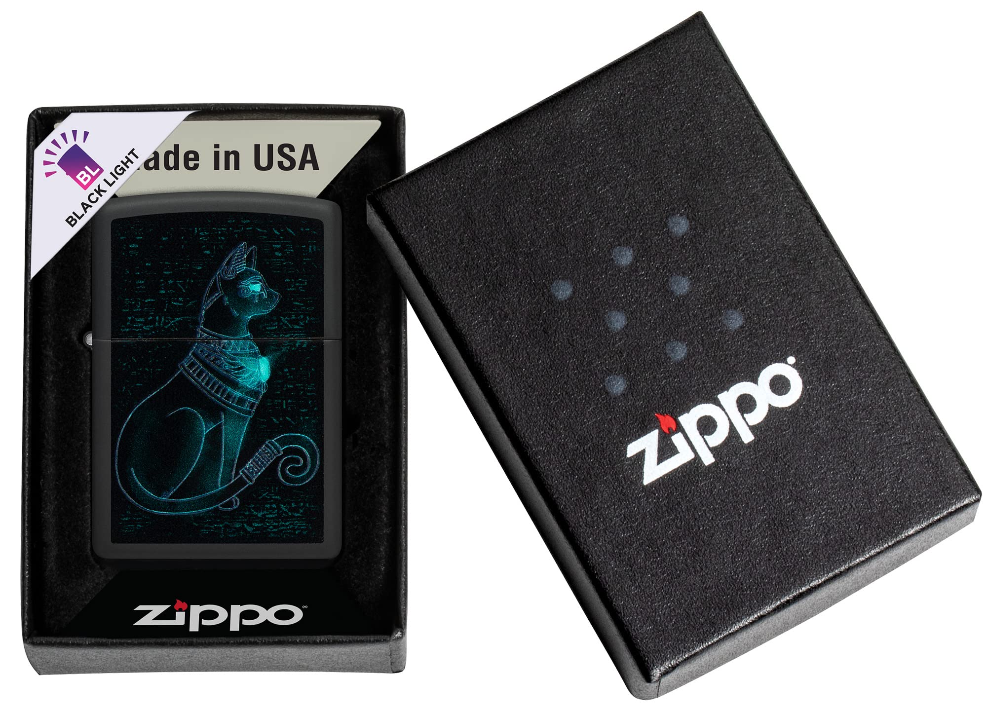 Foto 8 pulgar | Encendedor Zippo Black Light, Diseño De Gato Espiritual, Negro Mate - Venta Internacional.