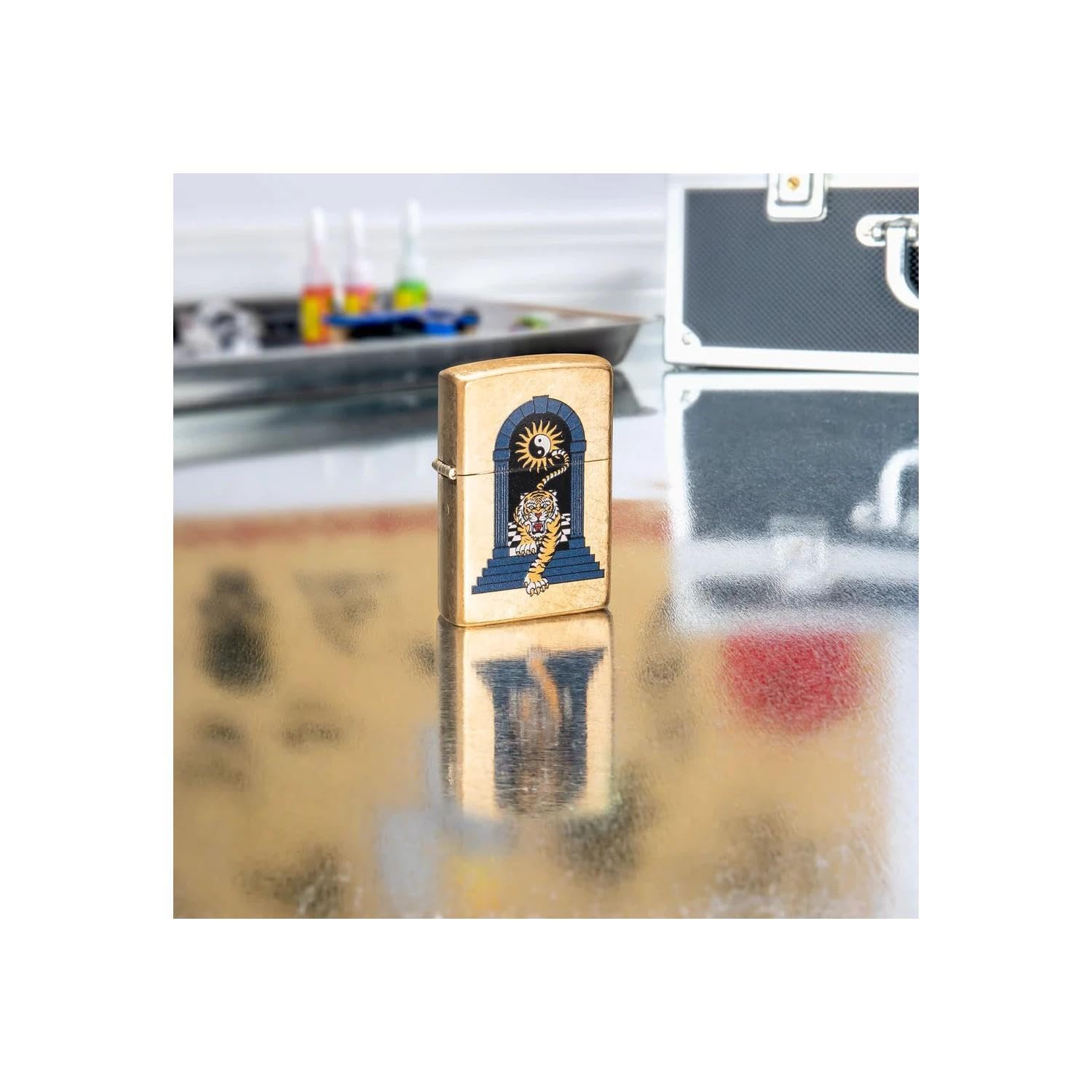 Foto 3 pulgar | Encendedor De Bolsillo Zippo Con Diseño De Tatuaje De Tigre, Latón Moldeado - Venta Internacional.