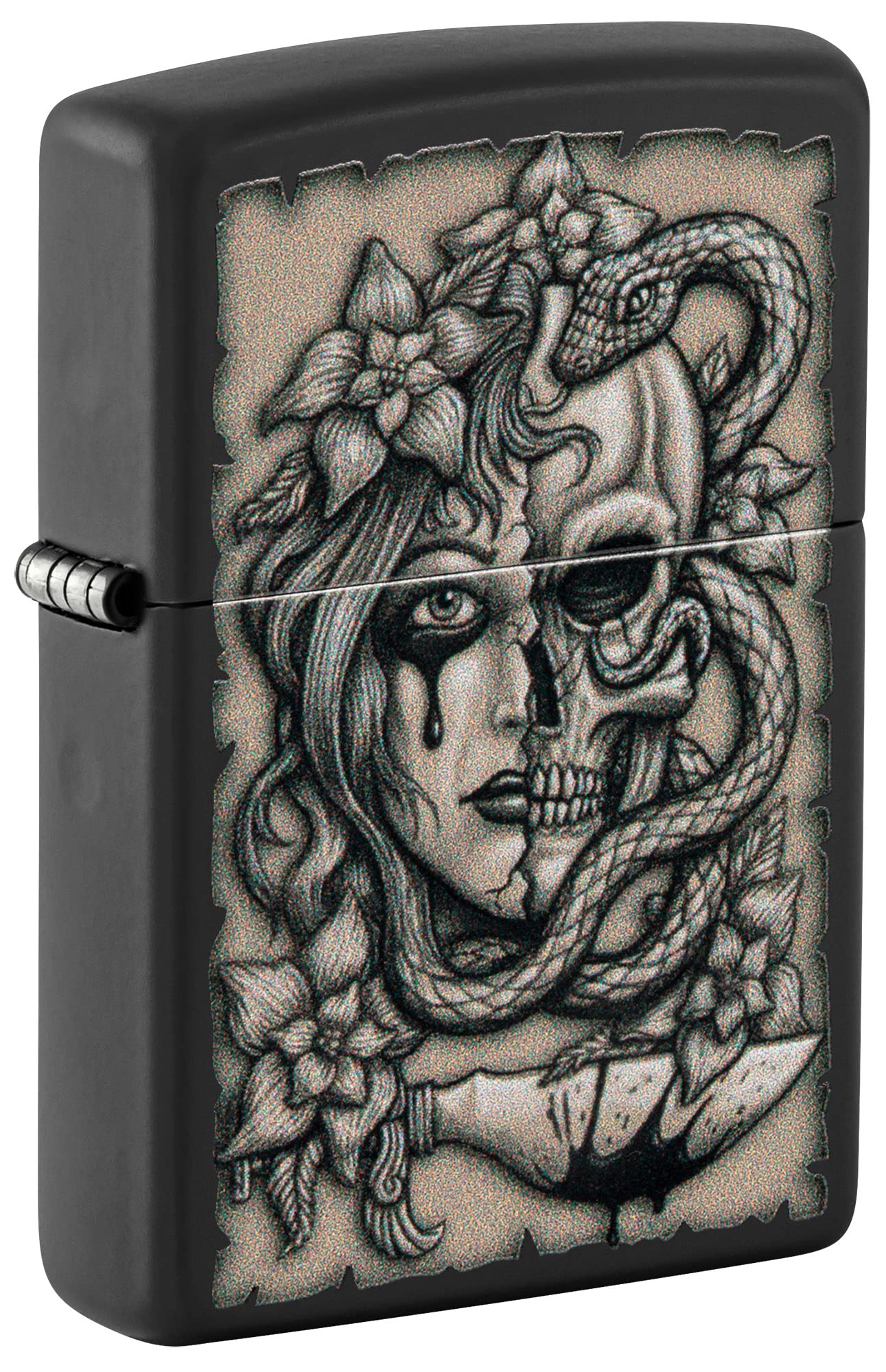 Mechero De Bolsillo Con Diseño De Tatuaje Zippo Gory, Negro Mate - Venta Internacional.